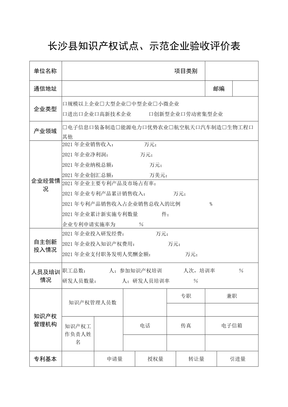 长沙县知识产权试点、示范企业验收评价表.docx_第1页