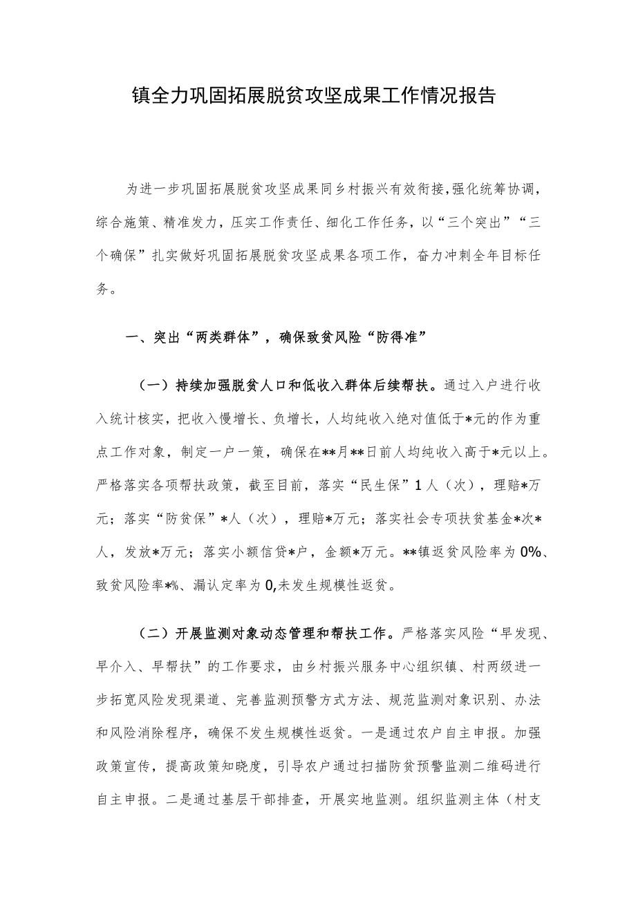 镇全力巩固拓展脱贫攻坚成果工作情况报告.docx_第1页