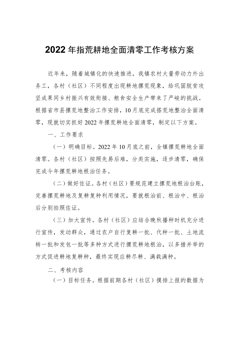 2022年撂荒耕地全面清零工作考核方案.docx_第1页