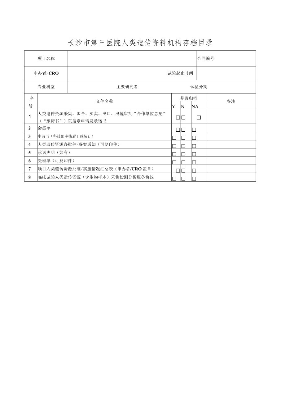 长沙市第三医院人类遗传资料机构存档目录.docx_第1页