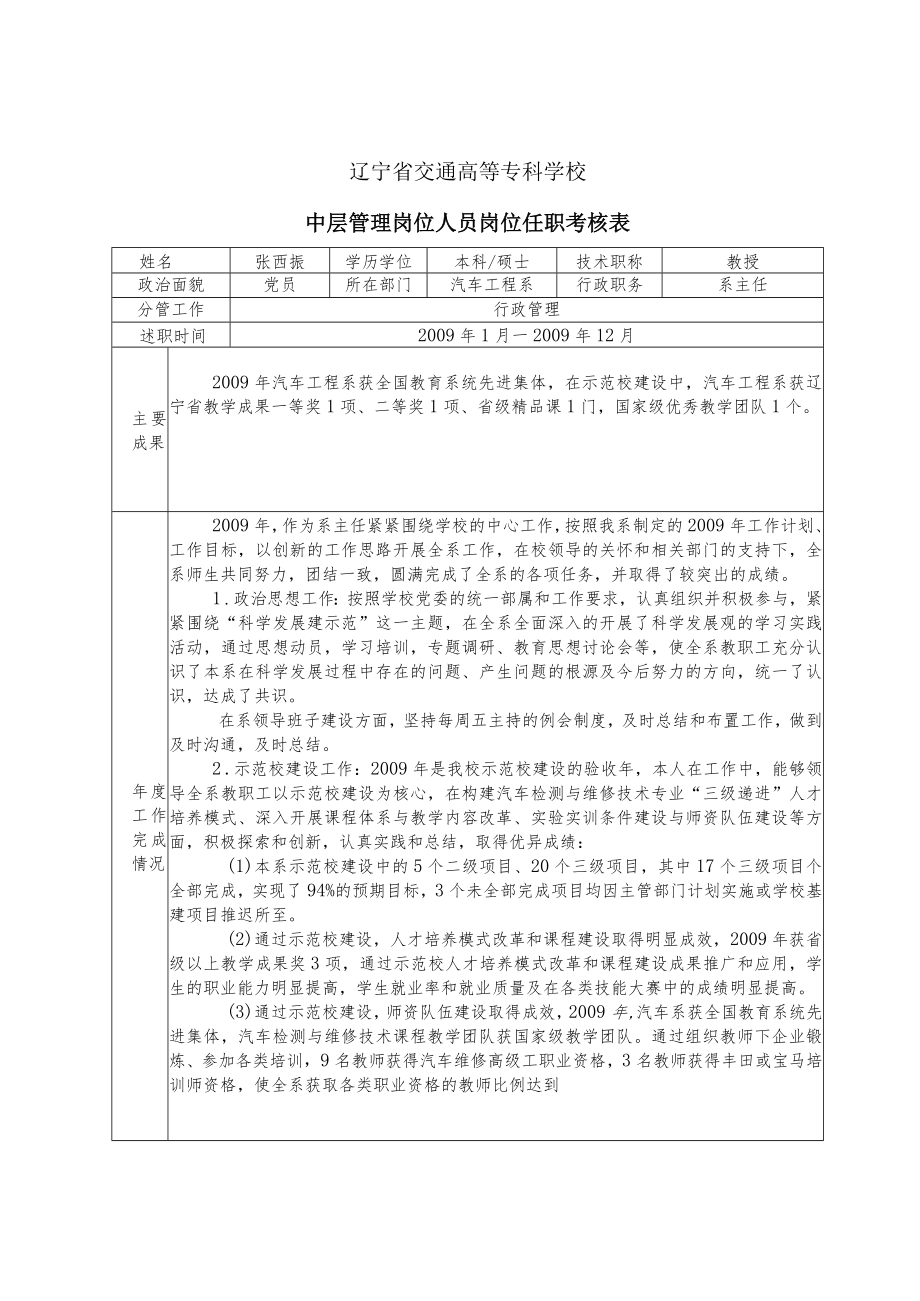 辽宁省交通高等专科学校中层管理岗位人员岗位任职考核表.docx_第1页