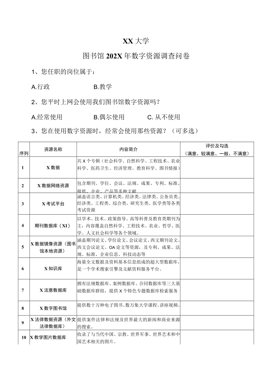 XX大学图书馆202X年数字资源调查问卷.docx_第1页