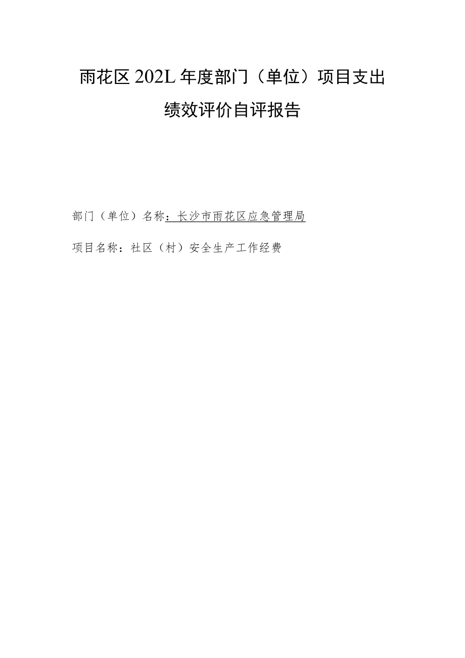 雨花区2021年度部门单位项目支出绩效评价自评报告.docx_第1页