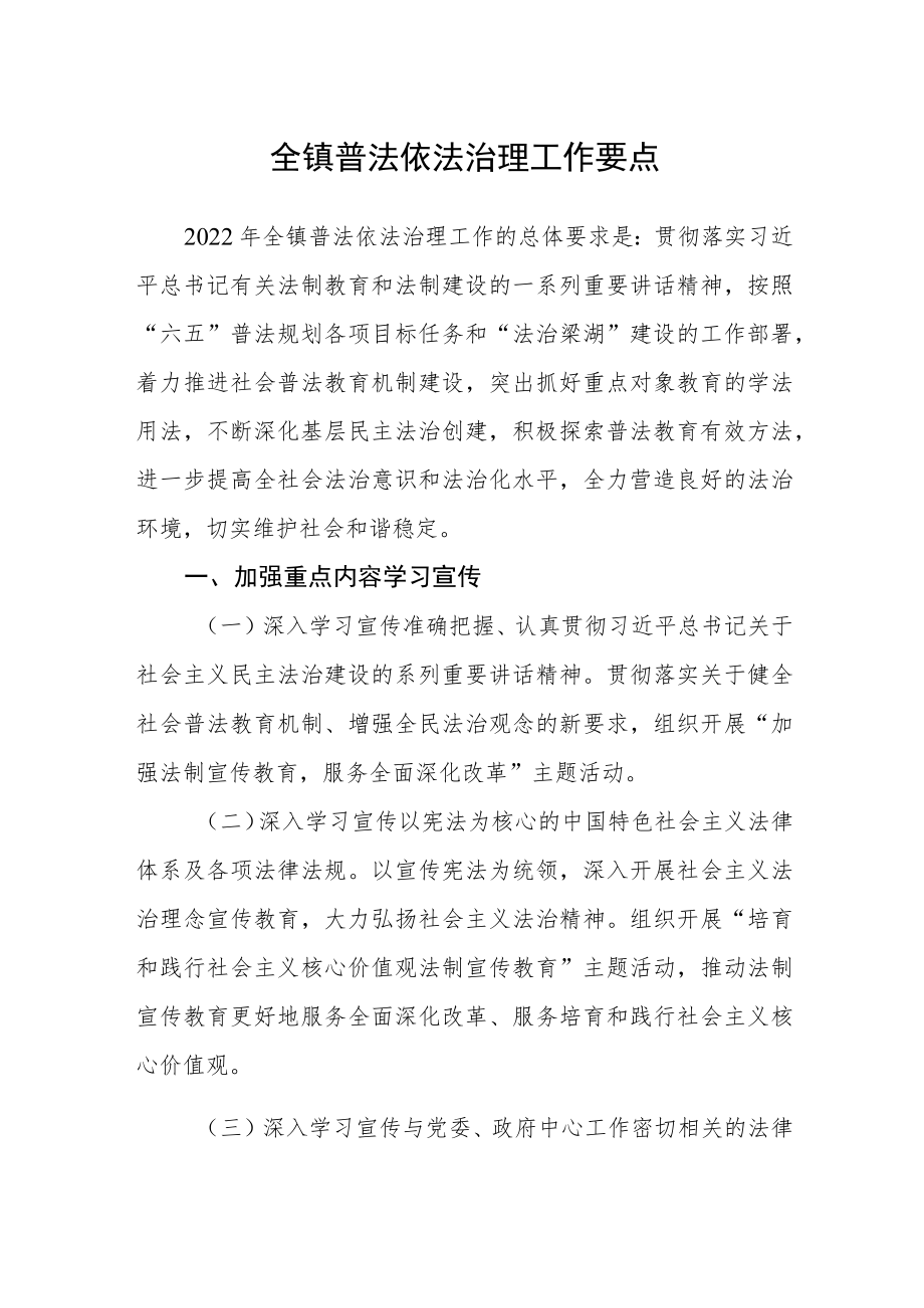 全镇普法依法治理工作要点.docx_第1页