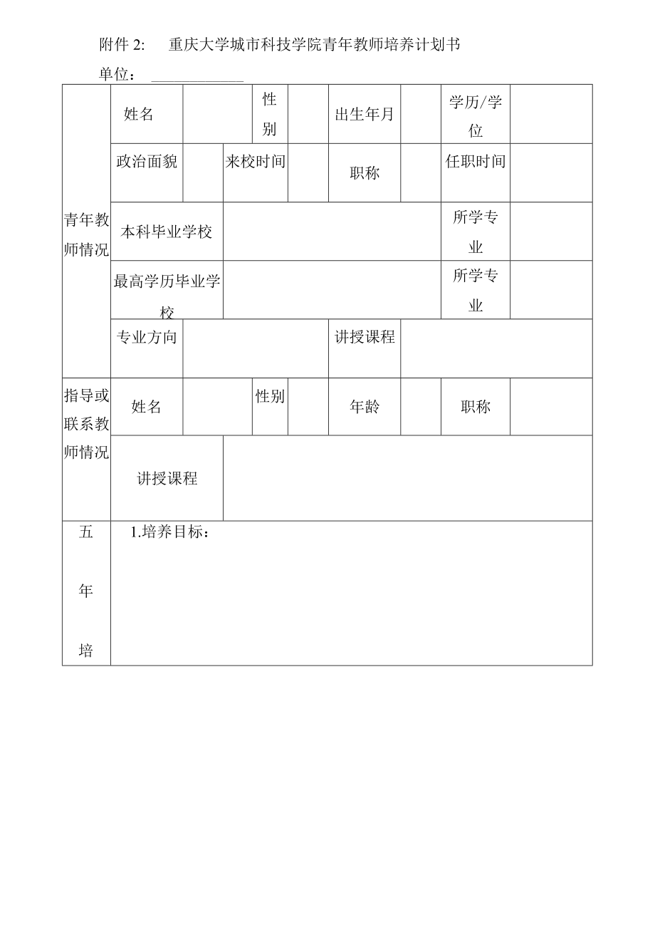 重庆大学城市科技学院青年教师培养计划书.docx_第1页