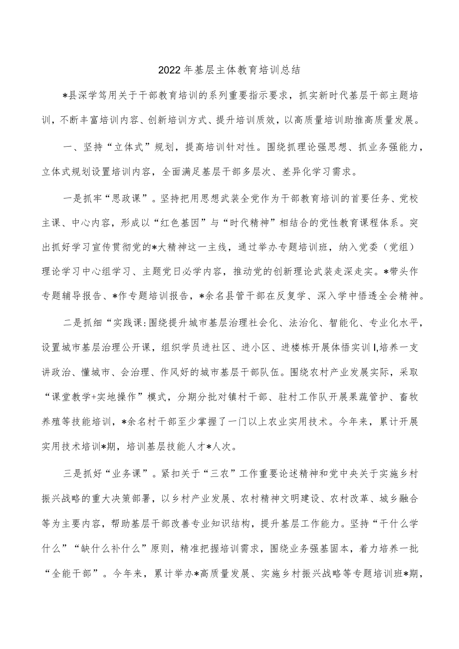 2022年基层主体教育培训总结.docx_第1页