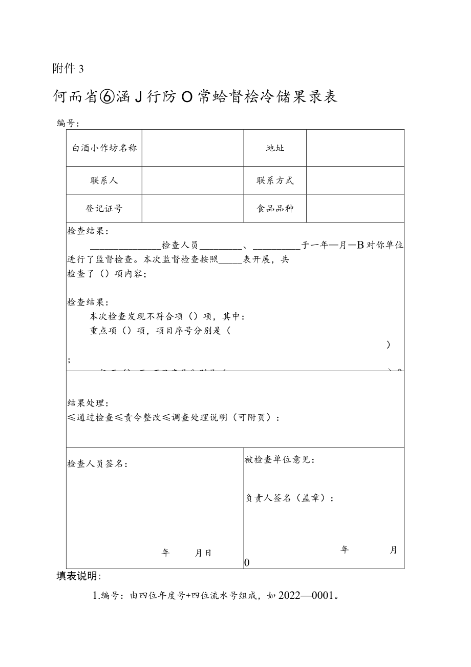 河南省白酒小作坊日常监督检查结果记录表.docx_第1页