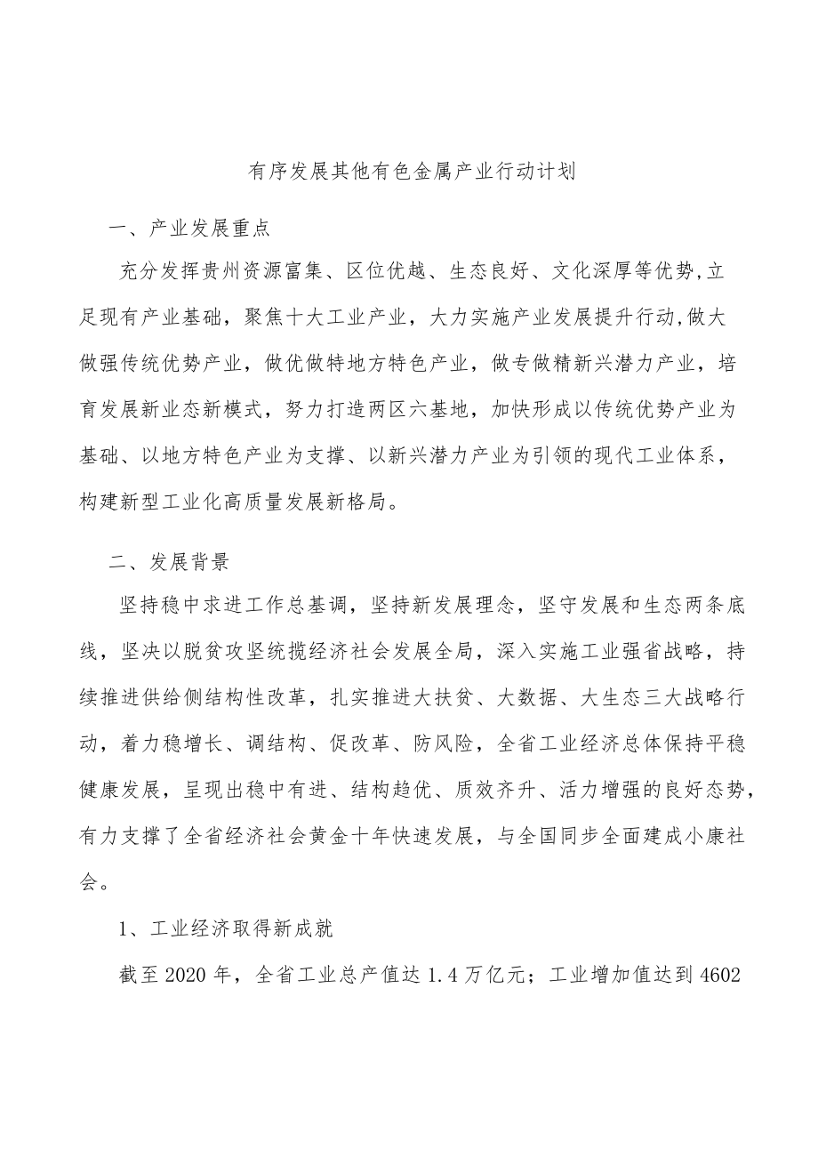 有序发展其他有色金属产业行动计划.docx_第1页