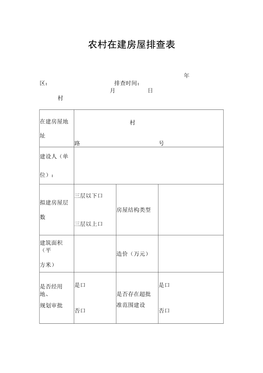 农村在建房屋排查表模板.docx_第1页