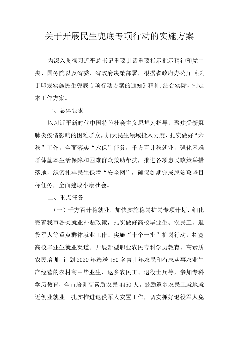 关于开展民生兜底专项行动的实施方案.docx_第1页