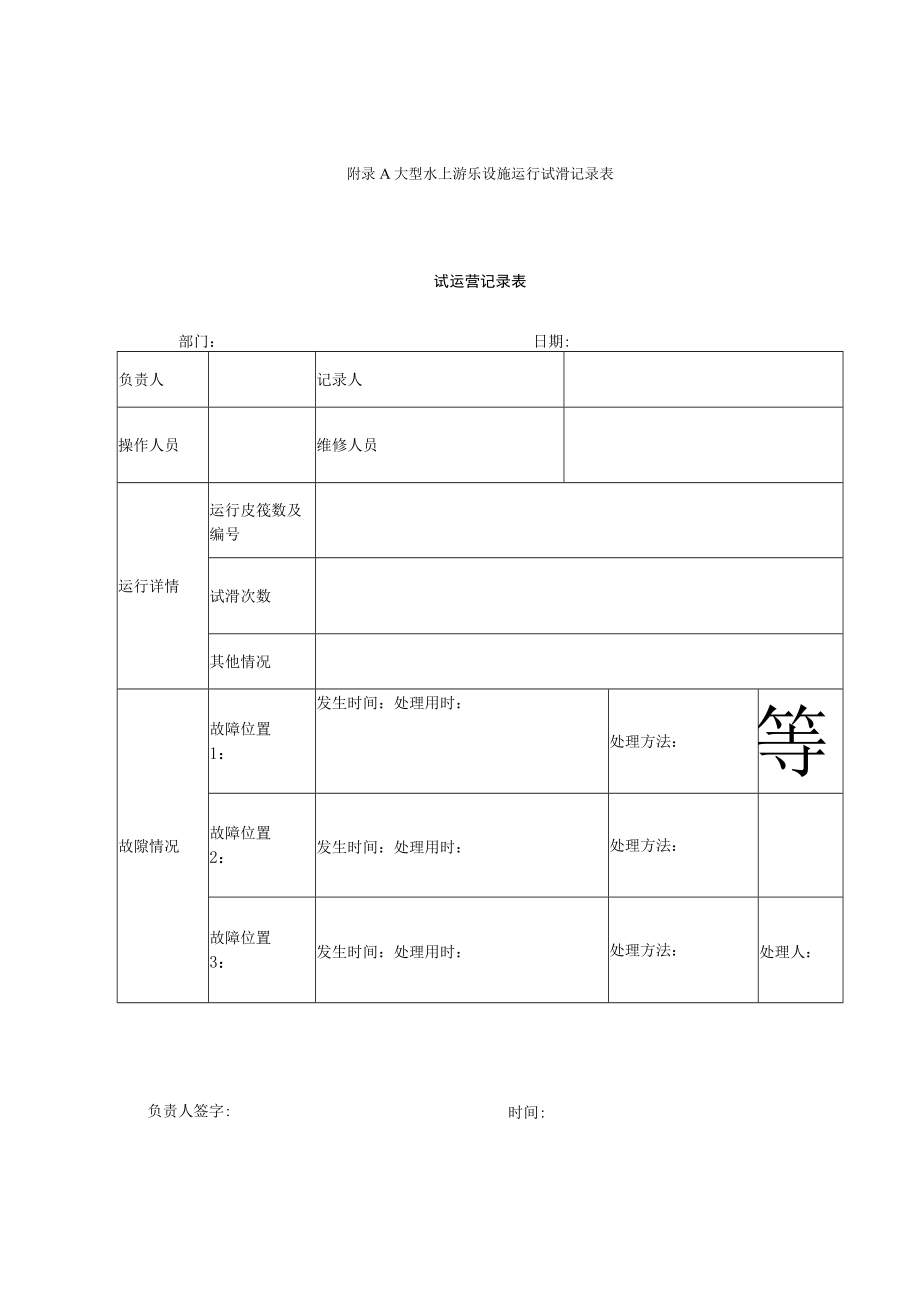 大型水游乐设施运行试滑每周月年度检查维护记录、安全技术档案、自检报告、应急救援演练评估表、安全标识巡检表.docx_第1页