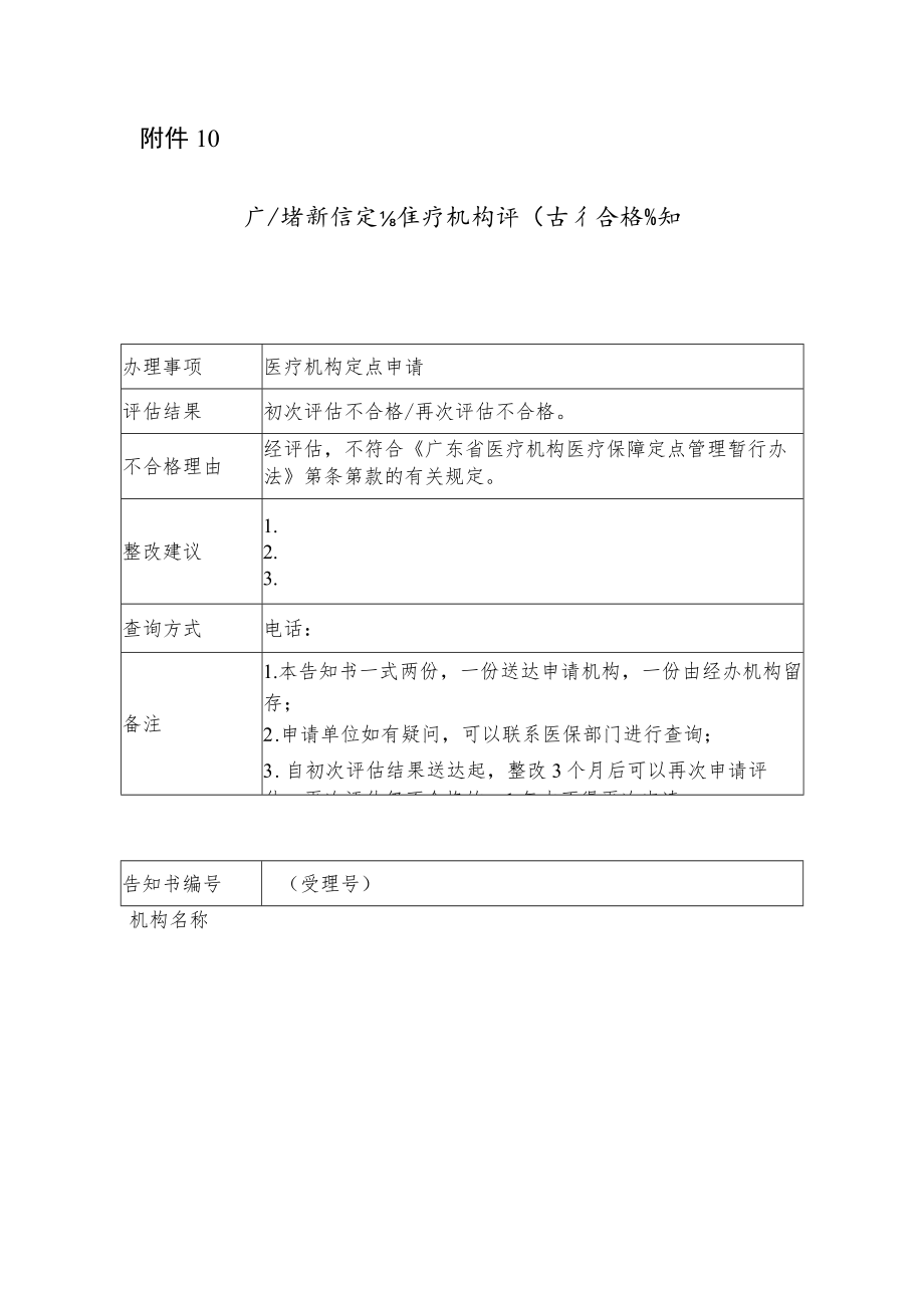 广东省新增定点医疗机构评估不合格告知书.docx_第1页