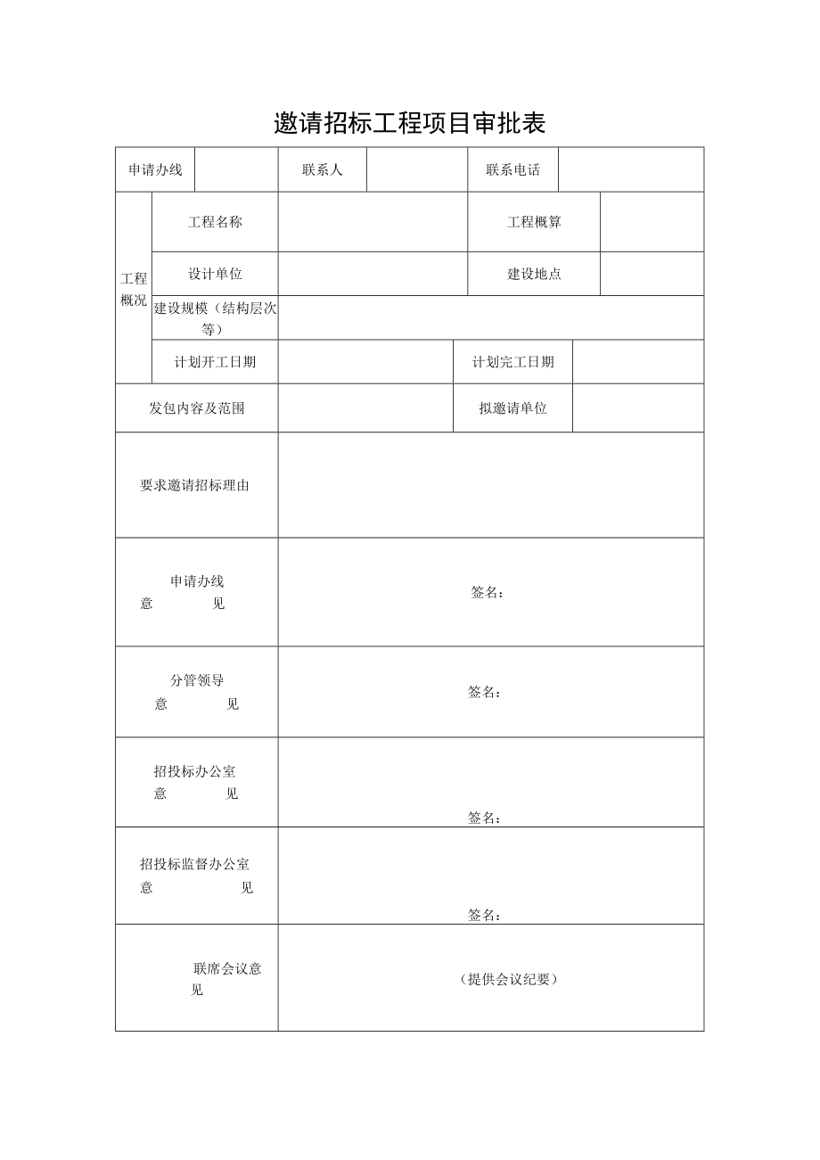 邀请招标工程项目审批表.docx_第1页