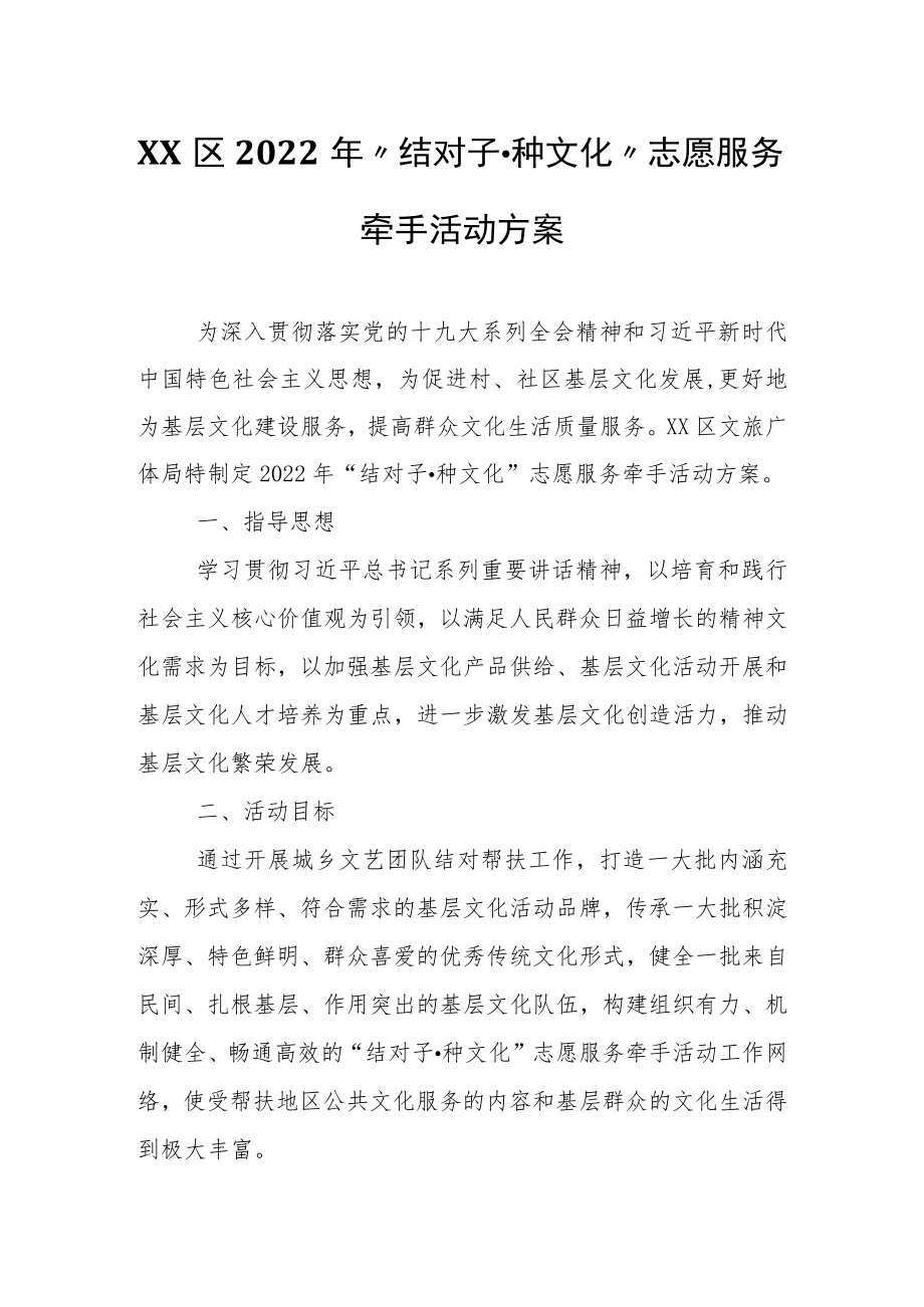 XX区2022年“结对子·种文化”志愿服务牵手活动方案.docx_第1页