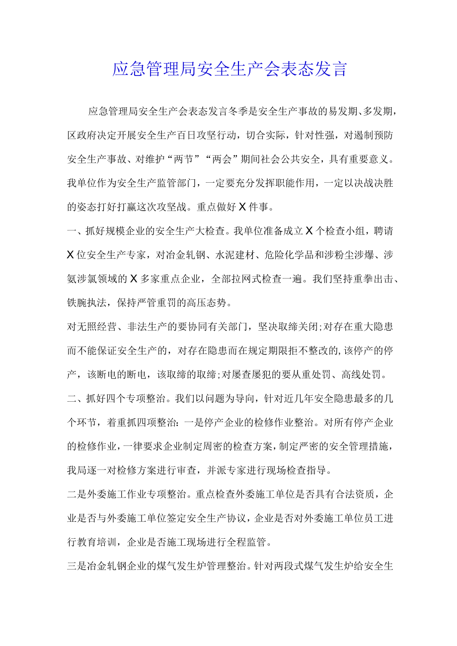 应急管理局安全生产会表态发言.docx_第1页