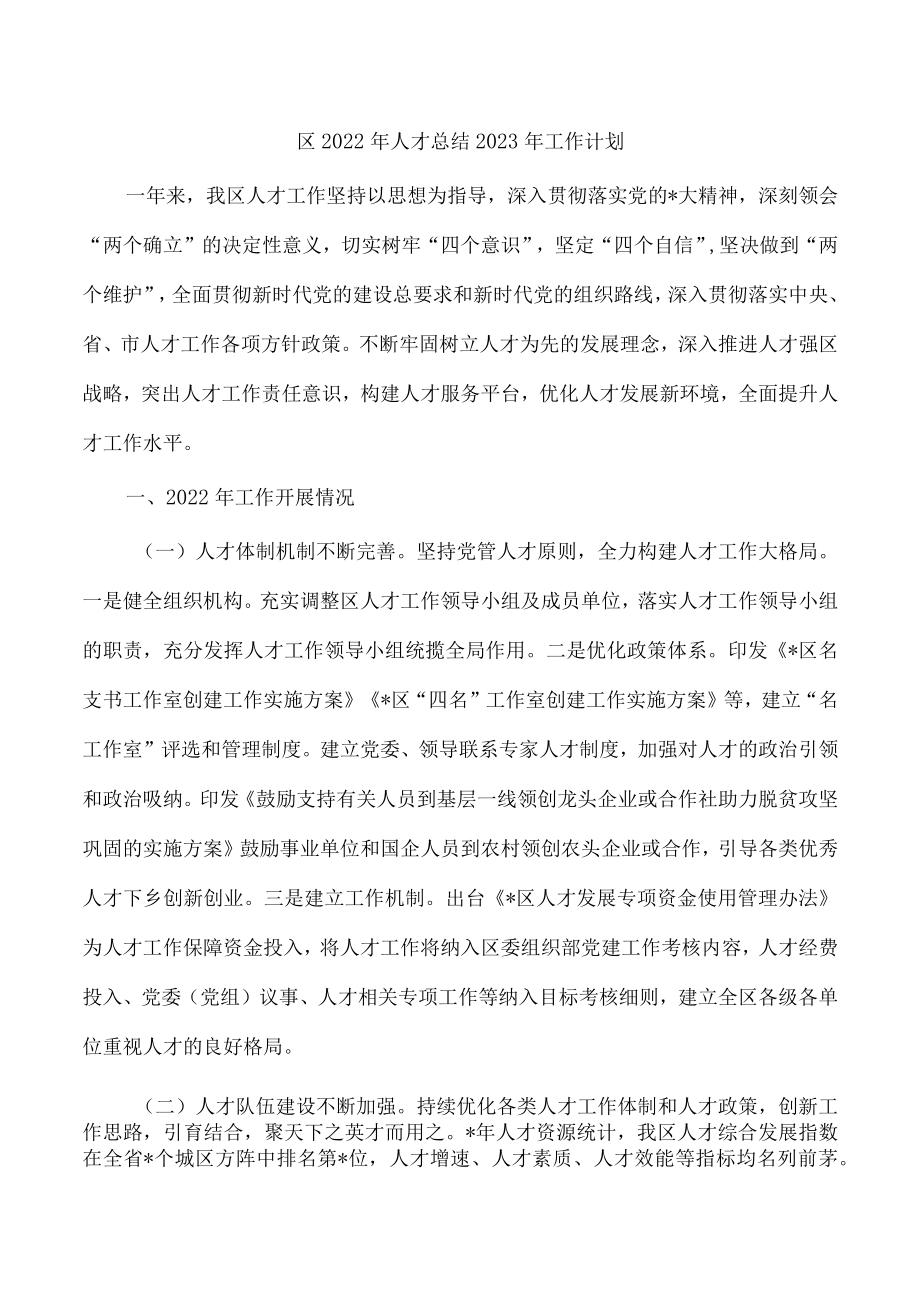 区2022年人才总结2023年工作计划.docx_第1页