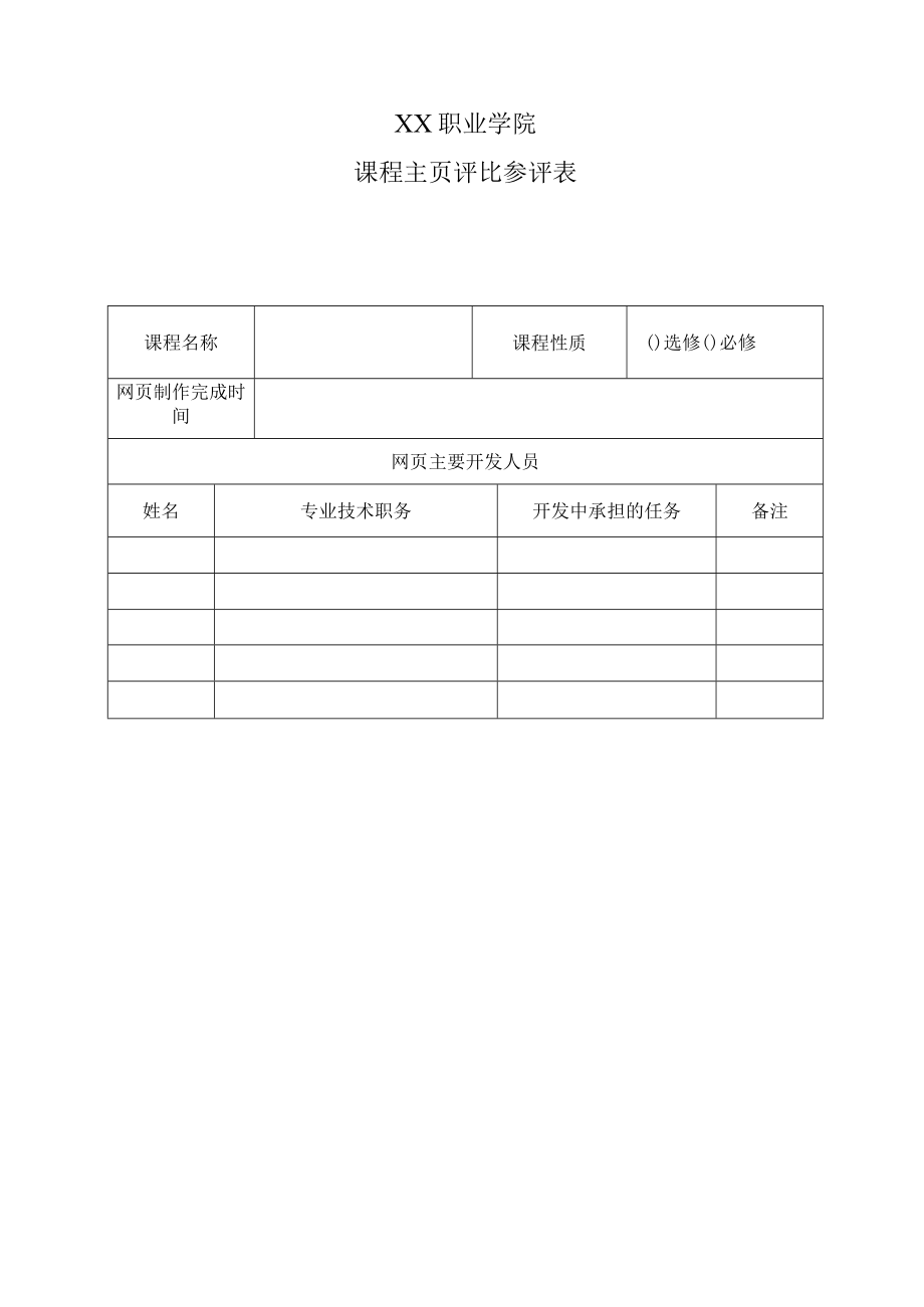 XX职业学院课程主页评比参评表.docx_第1页