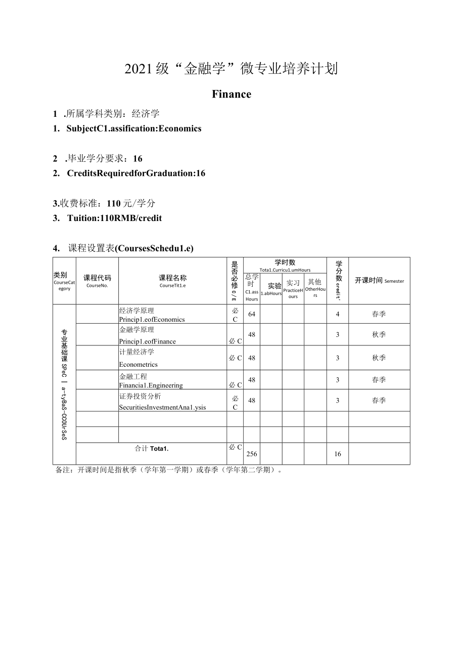 2021级“金融学”微专业培养计划.docx_第1页