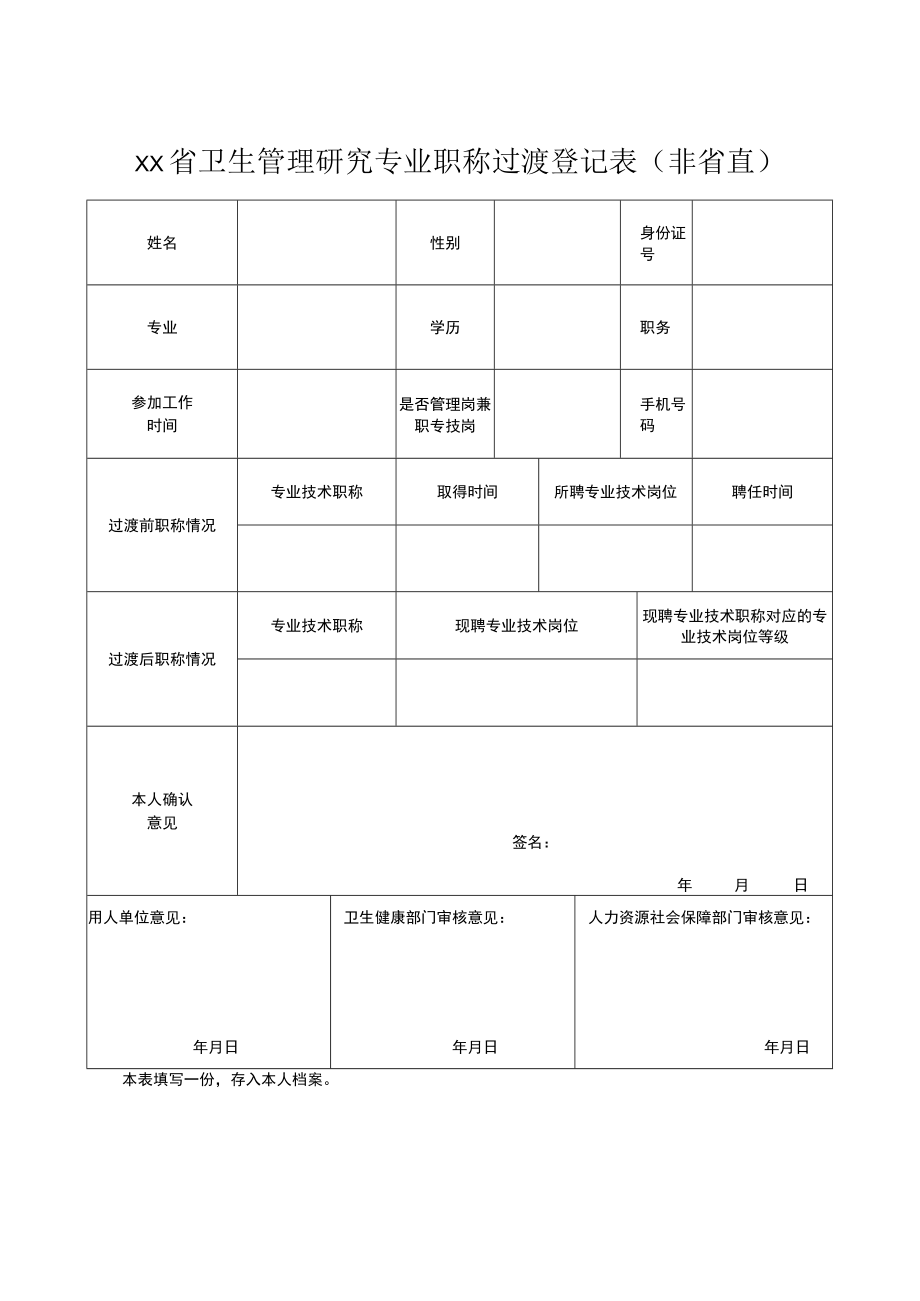 xx省卫生管理研究专业职称过渡登记表.docx_第1页