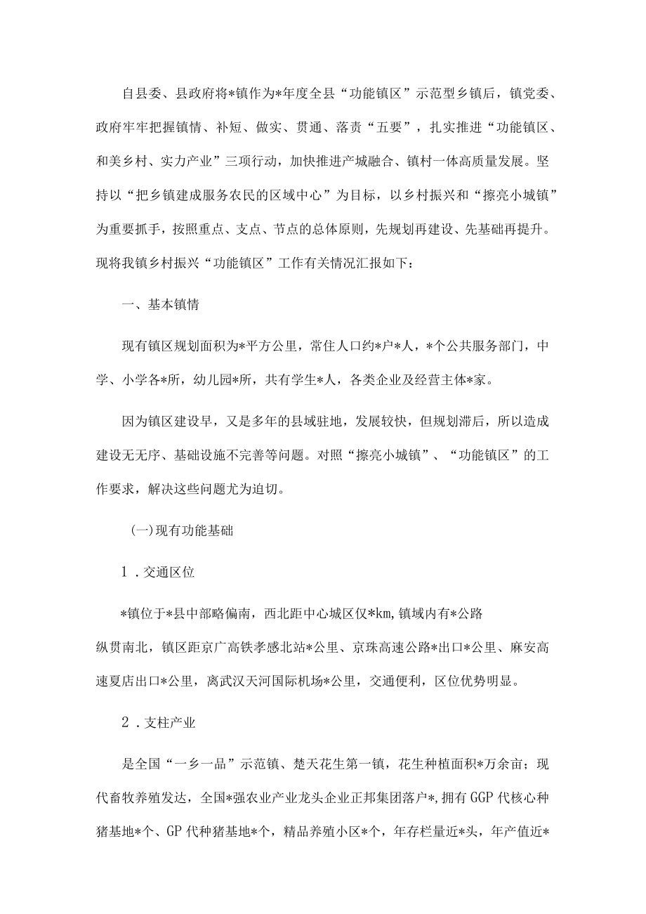 镇乡村振兴“功能镇区”工作汇报材料.docx_第1页