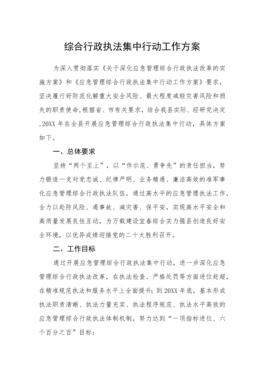 综合行政执法集中行动工作方案.docx_第1页