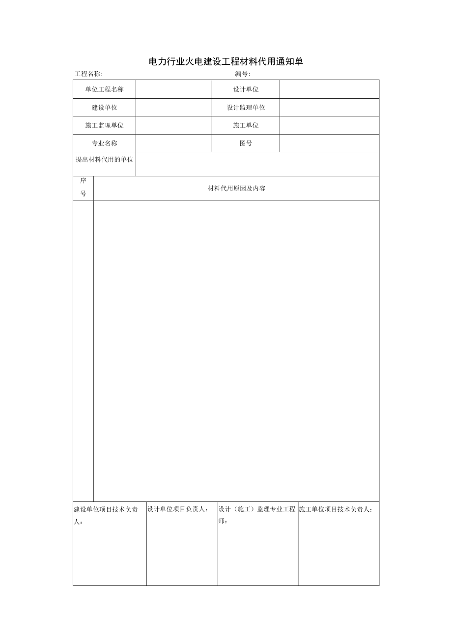 电力行业火电建设工程材料代用通知单.docx_第1页