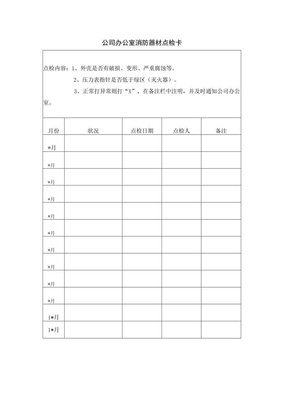 公司办公室消防器材点检卡表格.docx_第1页