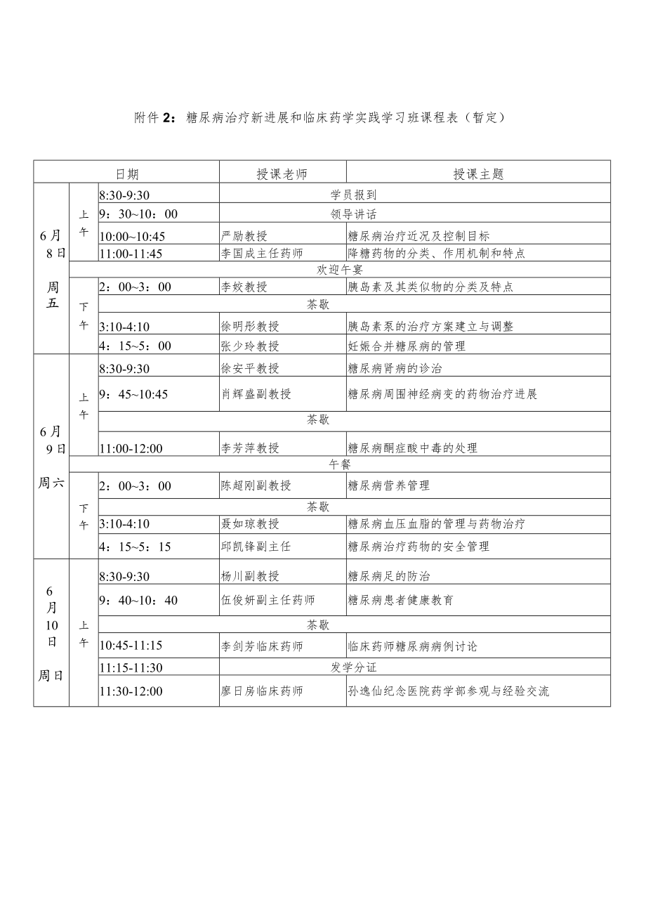 糖尿病治疗新进展和临床药学实践学习班课程表暂定.docx_第1页