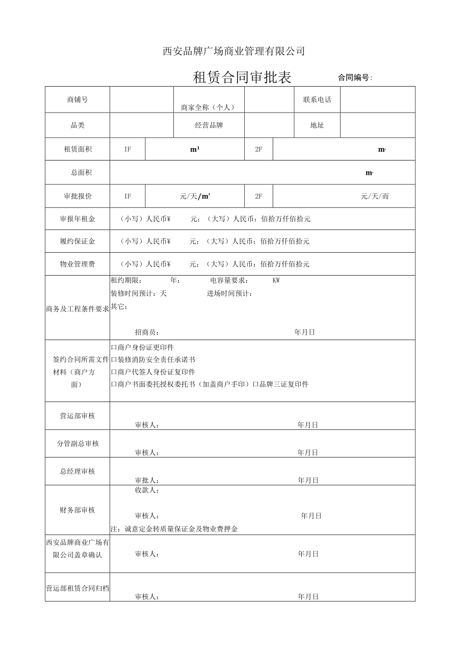 租赁合同审批表 储备商源跟踪联络记录表 品牌档案明细表品牌数据表格模板.docx_第1页