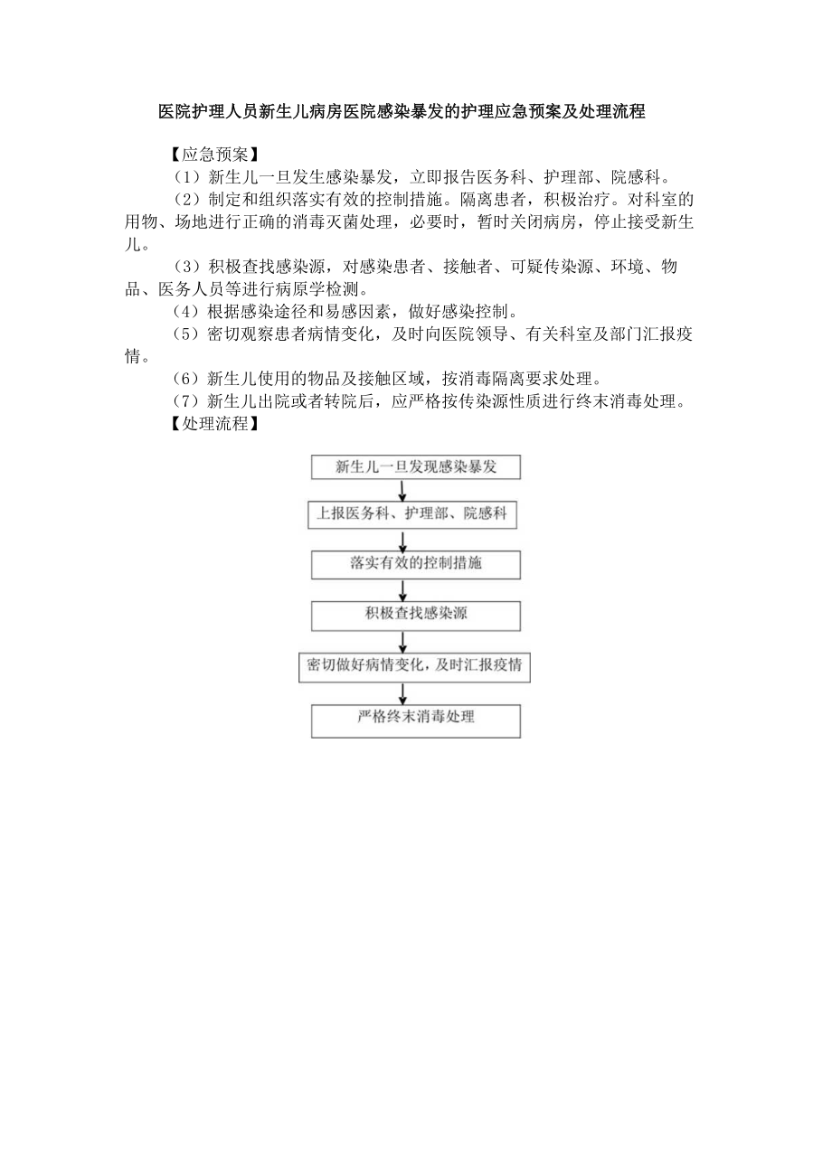 医院护理人员新生儿病房医院感染暴发的护理应急预案及处理流程.docx_第1页