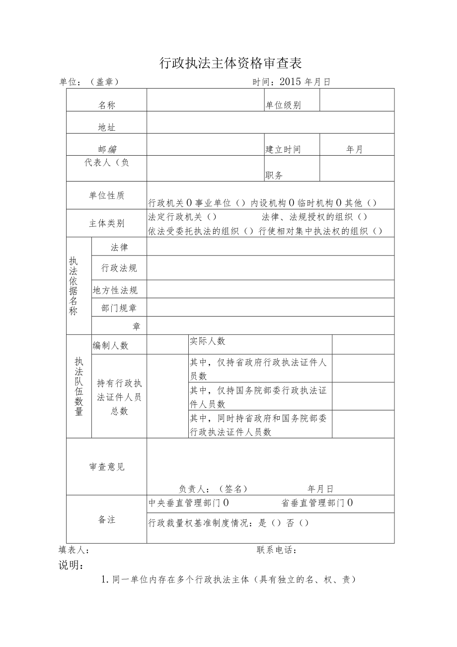 行政执法主体资格审查表.docx_第1页