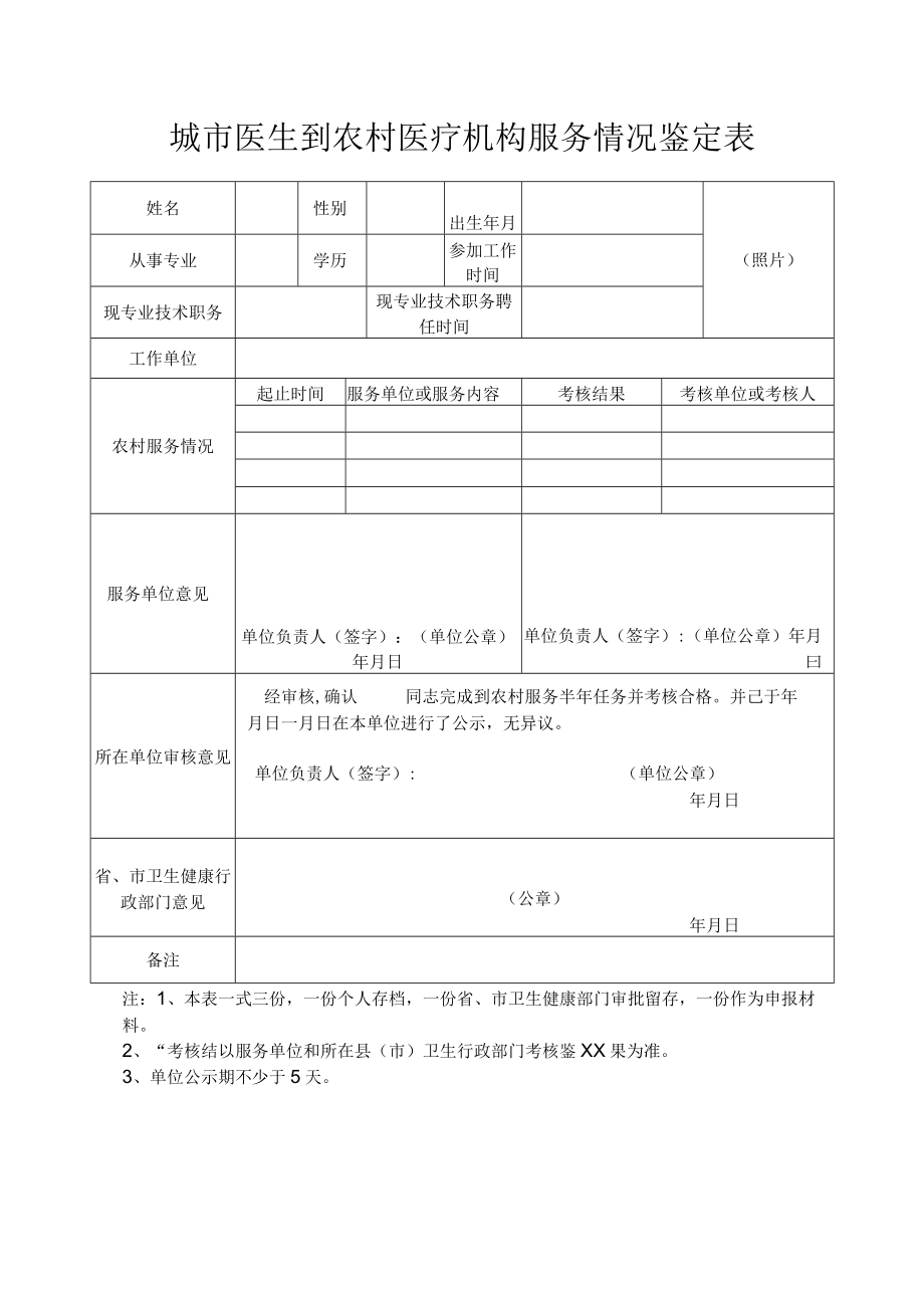 城市医生到农村医疗机构服务情况鉴定表（模板）.docx_第1页