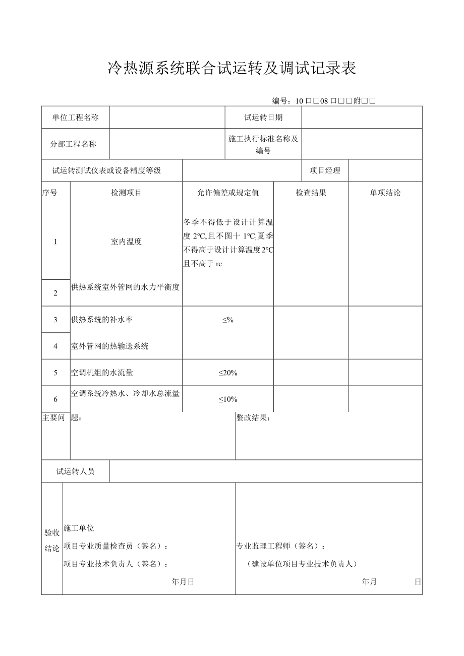 冷热源系统联合试运转及调试记录表.docx_第1页