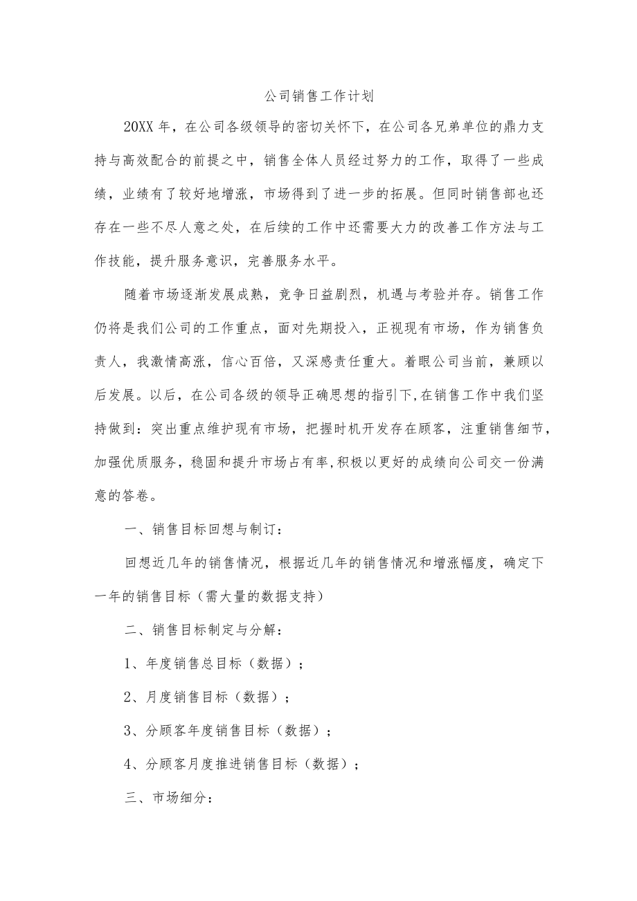 公司销售工作计划.docx_第1页