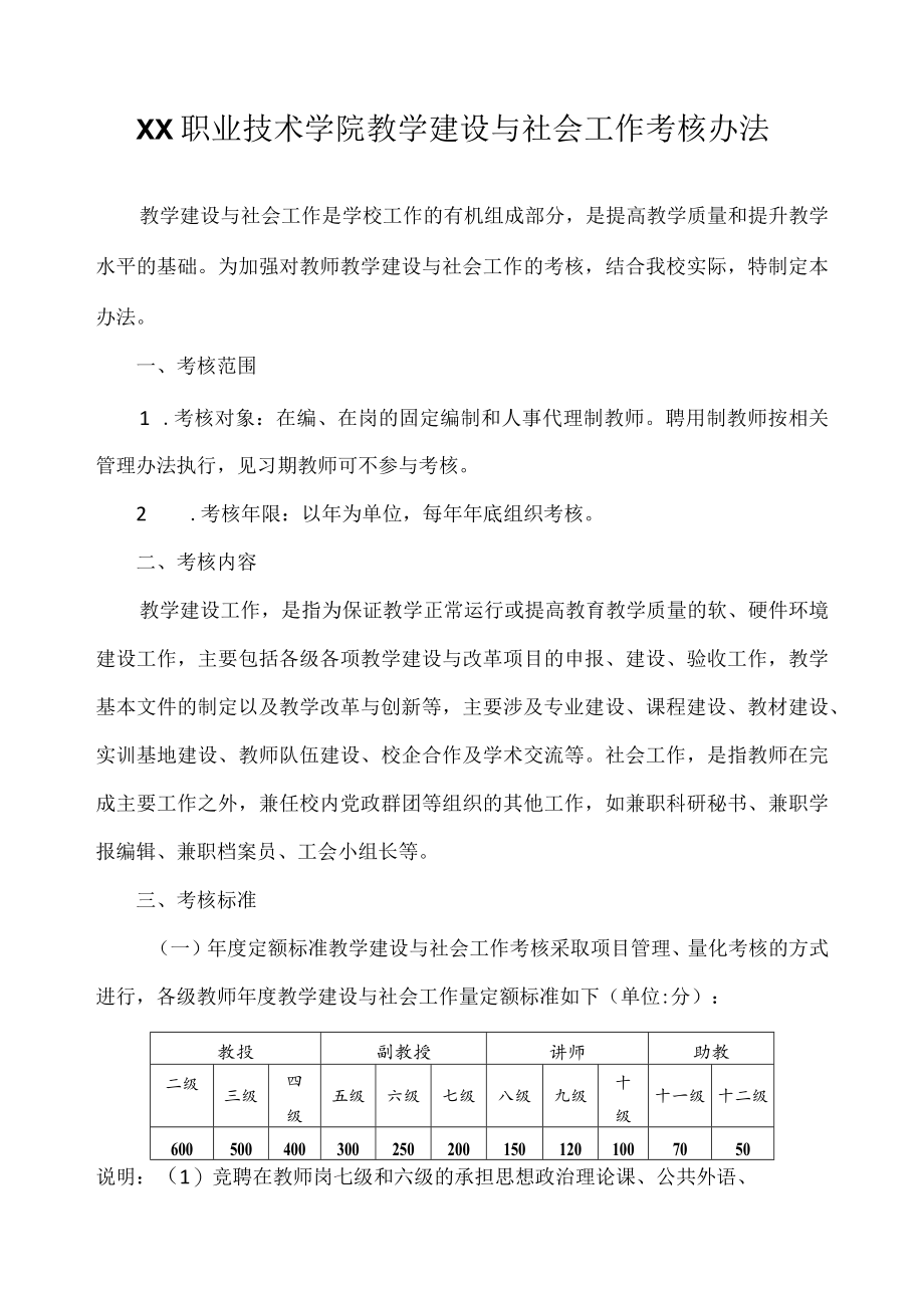 职业技术学院教学建设与社会工作考核办法.docx_第1页