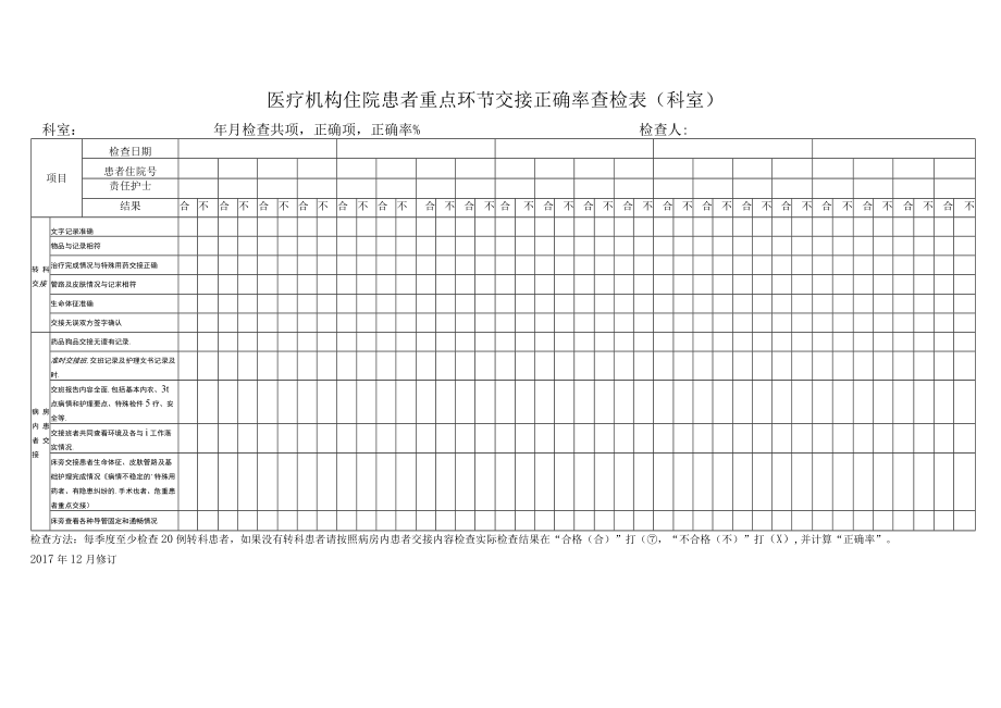 医疗机构住院患者重点环节交接正确率查检表（科室）.docx_第1页