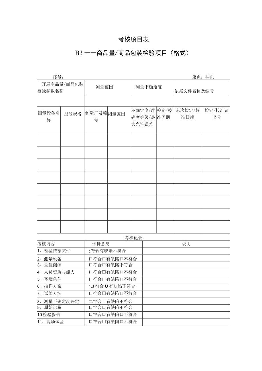 考核项目表B3——商品量商品包装检验项目格式.docx_第1页