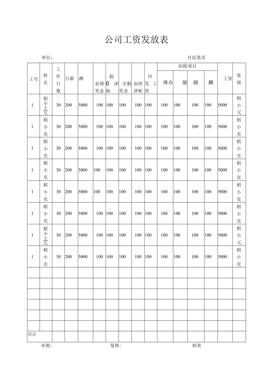 公司工资发放表.docx_第1页