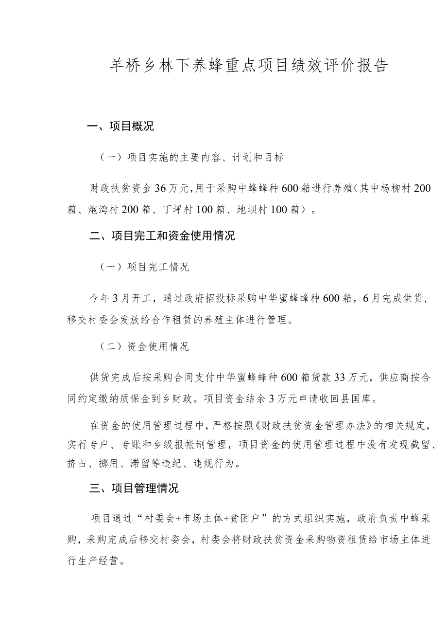 羊桥乡林下养蜂重点项目绩效评价报告.docx_第1页