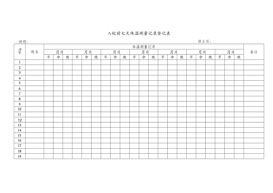 入校前七天体温测量记录登记表.docx_第1页