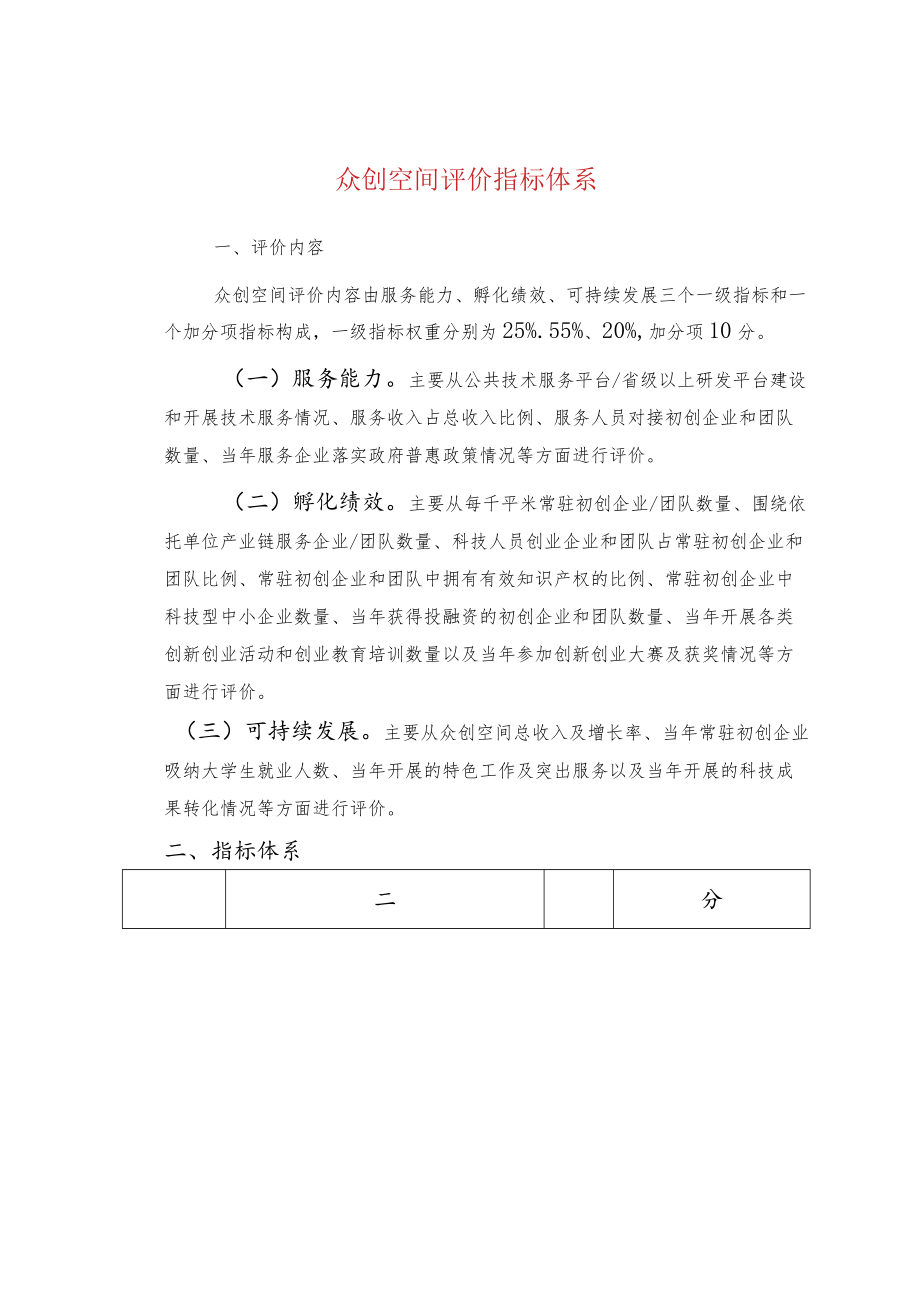 众创空间评价指标体系.docx_第1页