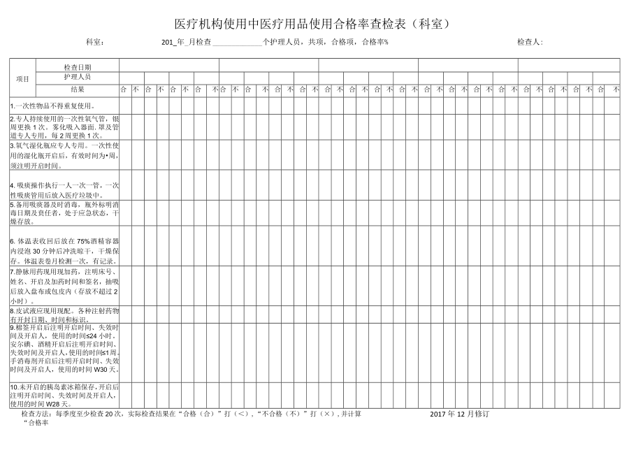 医疗机构使用中医疗用品使用合格率查检表（科室）.docx_第1页