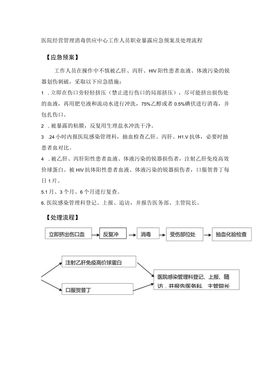 医院经营管理消毒供应中心工作人员职业暴露应急预案及处理流程.docx_第1页