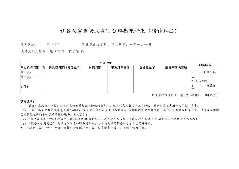 社区居家养老服务项目评估指标表（精神慰藉）2-4-16.docx_第1页