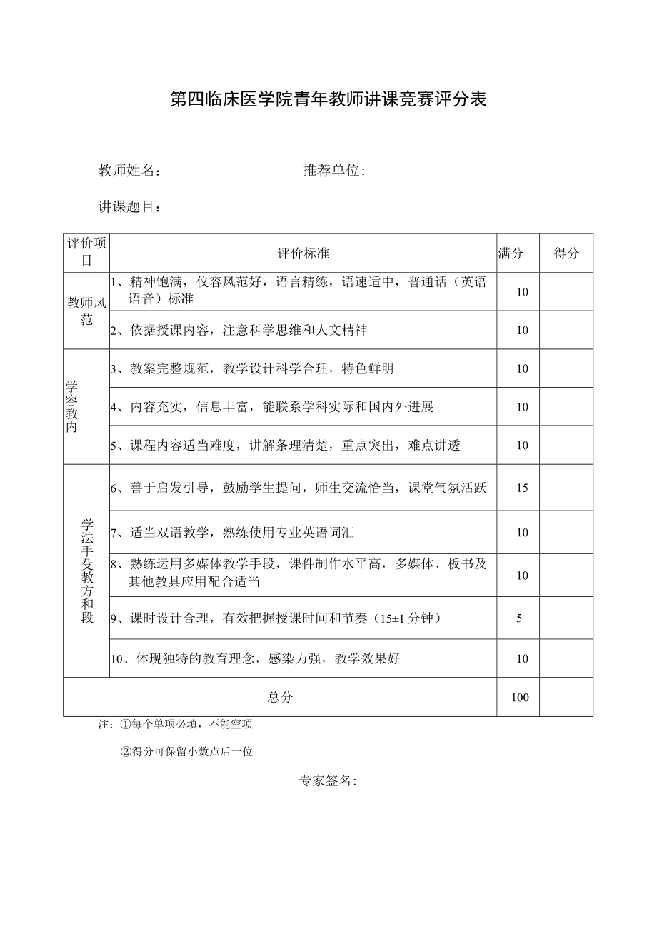 第四临床医学院青年教师讲课竞赛评分表.docx_第1页