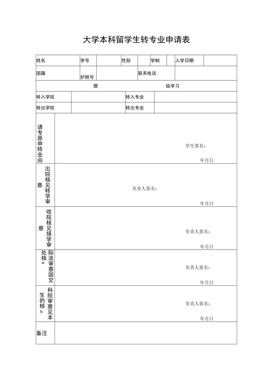 大学本科留学生转专业申请表.docx_第1页