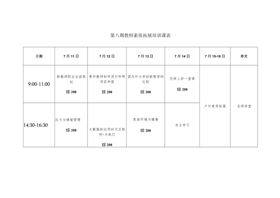 第八期教师素质拓展培训课表.docx_第1页