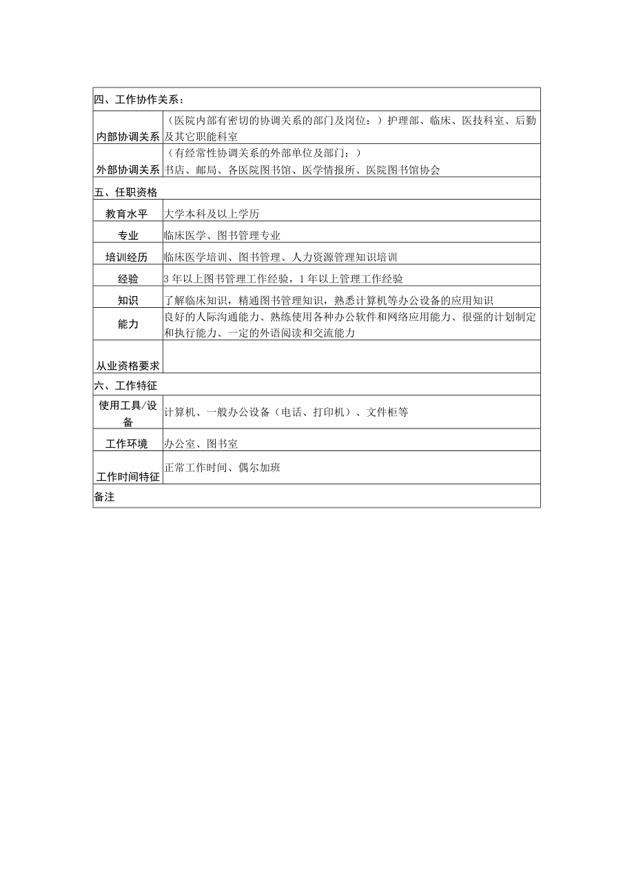 医院通用医务科图书室负责人岗位说明书Word表格.docx_第2页