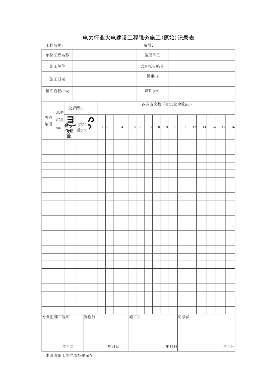 电力行业火电建设工程强夯施工（原始）记录表.docx_第1页