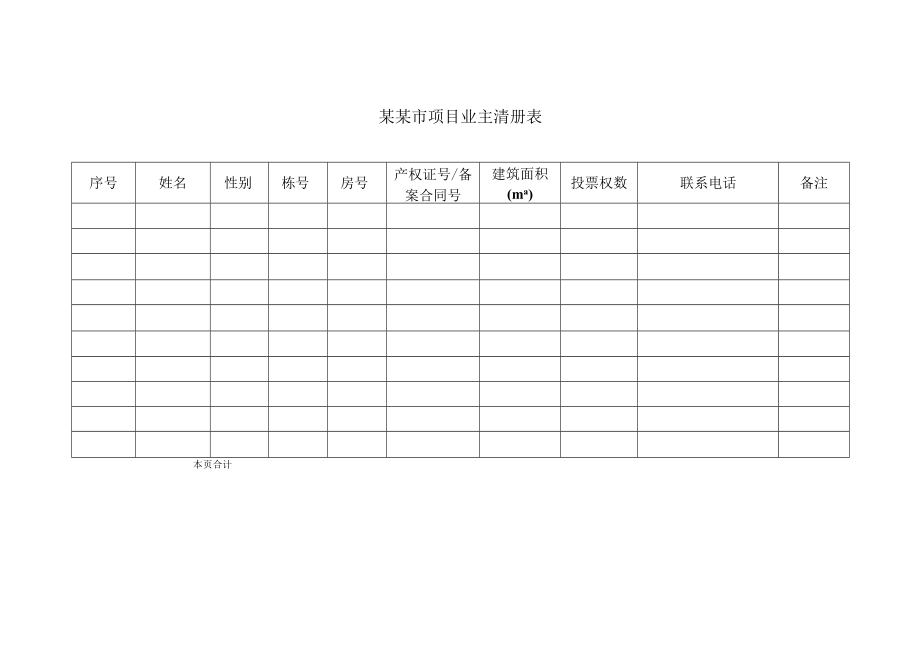 某某市业主委员会项目业主清册表.docx_第1页